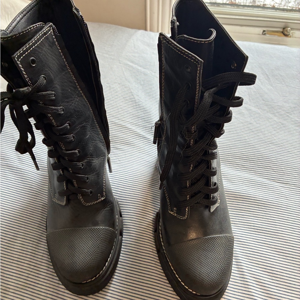 Zara Black Lace-Up Heeled Boots